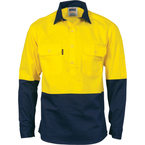 3834 - DNC HiVis Two Tone Closed Front Cotton Drill Shirt,Long Sleeve ...