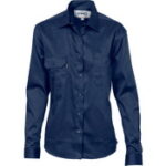 3232 - DNC Ladies Cotton Long Sleeve Drill Shirt - Navy